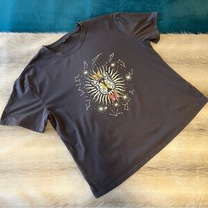 SHEIN Gray Orange M Short Sleeve Oversized T-Shirt Butterflies Zodiac Signs